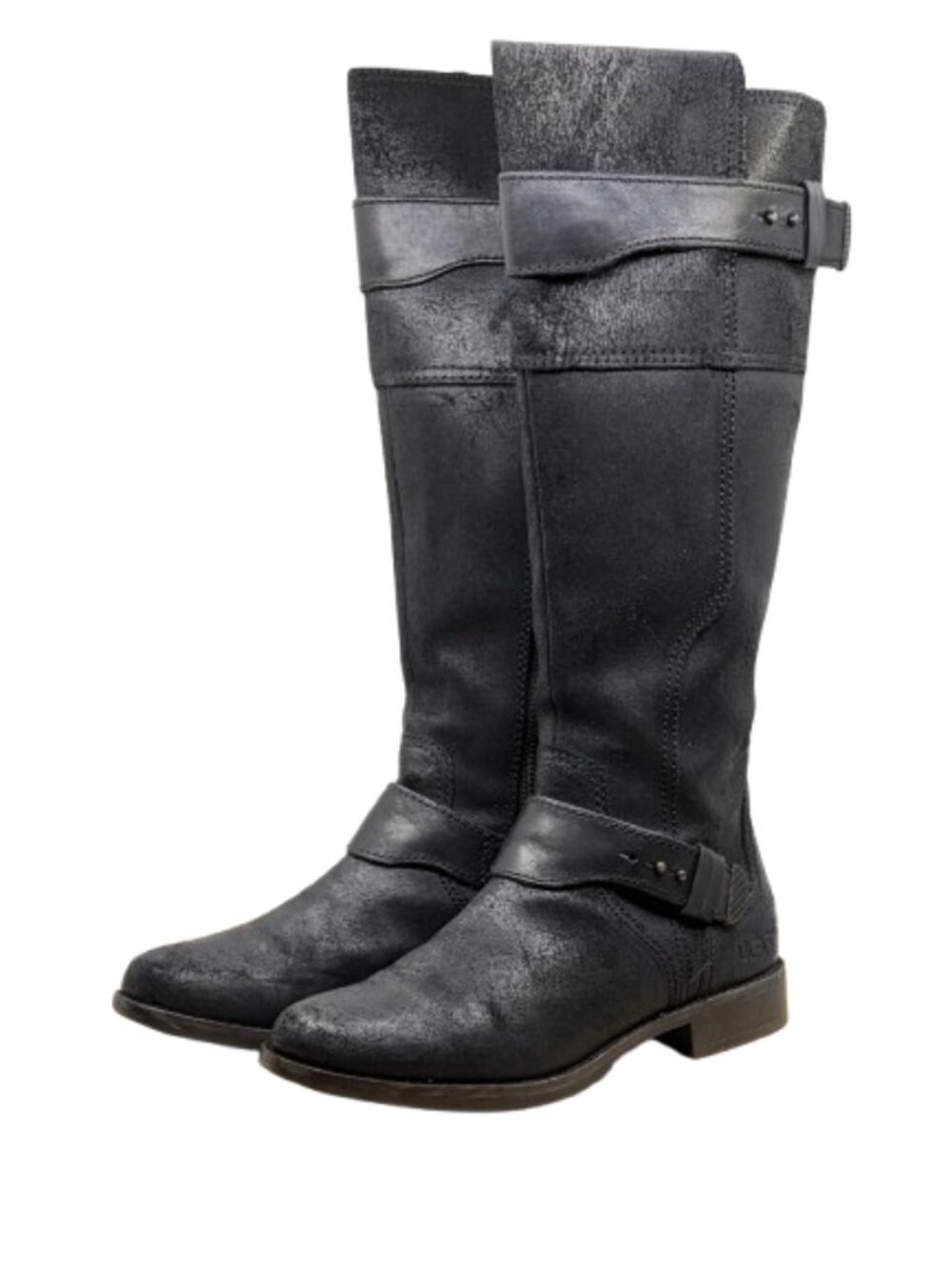 UGG~Dayle Knee-High Black Leather Moto Riding Boots Size 7 NEAR NEW IOB